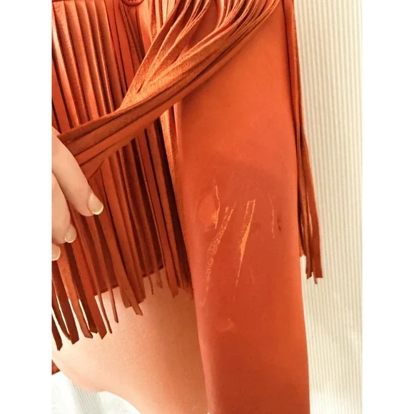 VTG North Beach Leather Women's Size Small 5/6 Cropped Red Fringe Leather Jacket - Picture 8 of 14